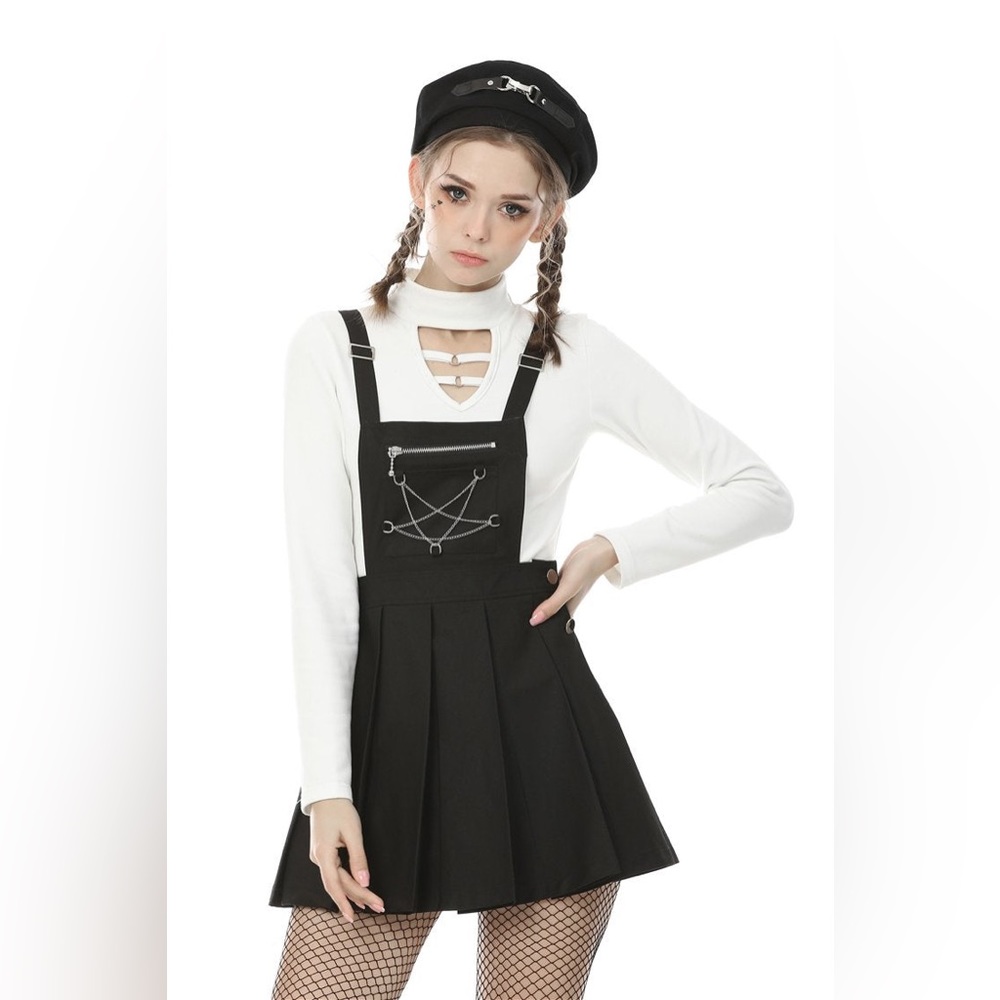 🎯Dark In Love Punk Locomotive Chain Star Rebel Suspender Skirt Black Size Medium